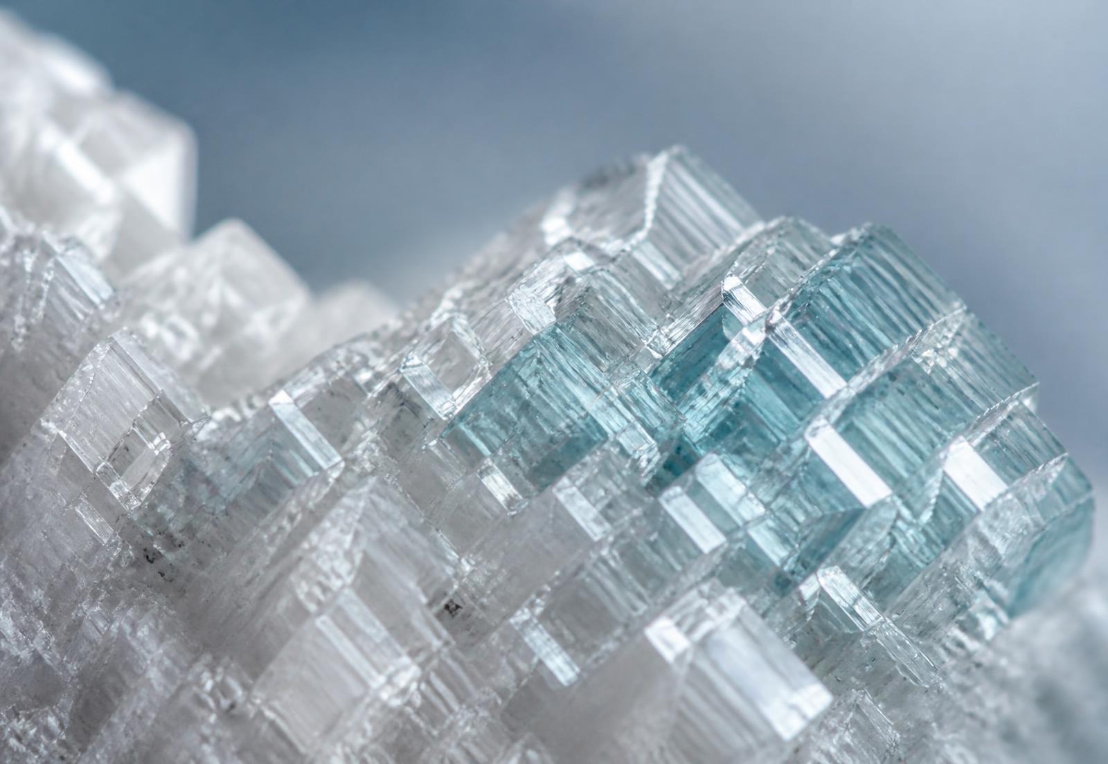 Macro view of a crystalline material lattice under laboratory lighting